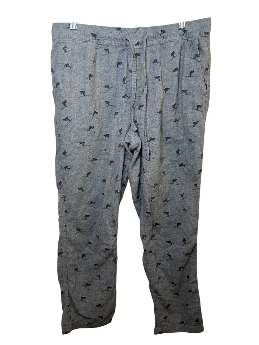 J Crew Gray Ski Knit Cotton Pajama Sleep Pants Small Printed Motif Large Comfort